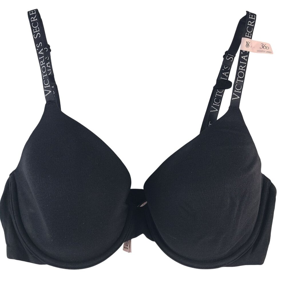 NWT Victoria's Secret Lightly Lined Full coverage Black Bra 36D With Logo Straps